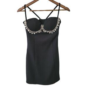 Etiquette Black Mini Dress Rhinestone Detailing Womens Size S LBD Party